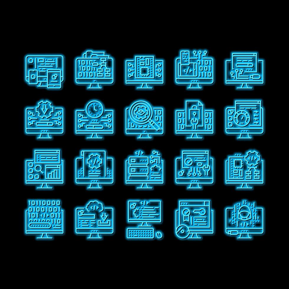 Logiciel programme développement néon lueur icône illustration vecteur