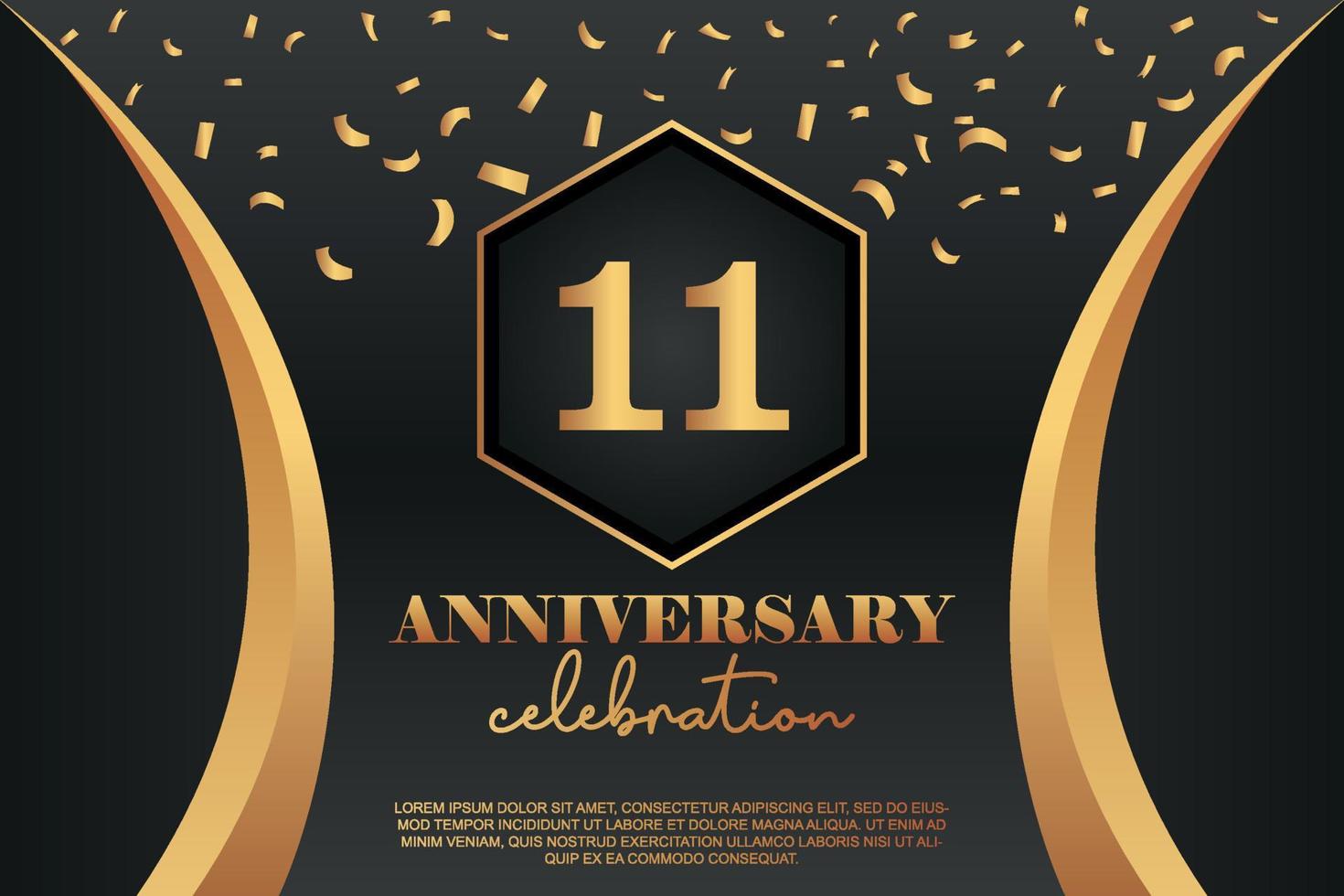11ème anniversaire fête logo avec d'or coloré vecteur conception pour salutation abstrait illustration