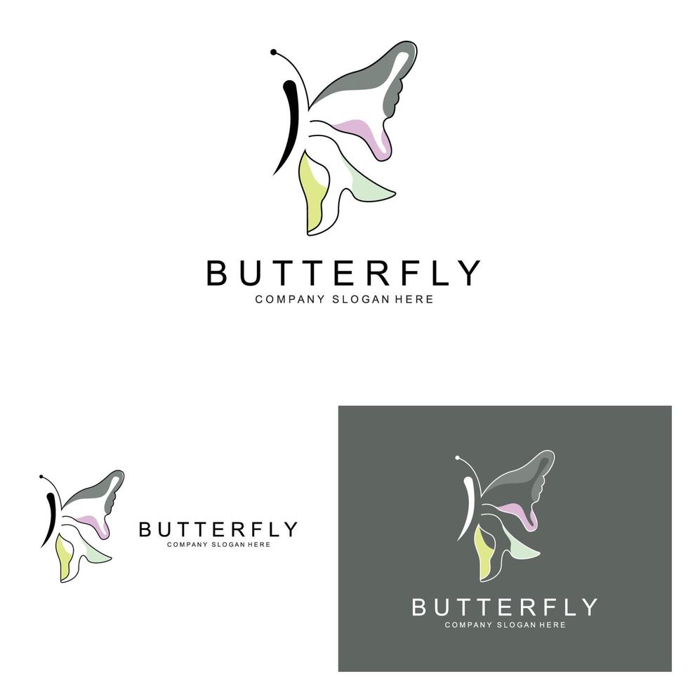 création de logo papillon, bel animal volant, illustration d'icône de marque d'entreprise, sérigraphie, salon vecteur