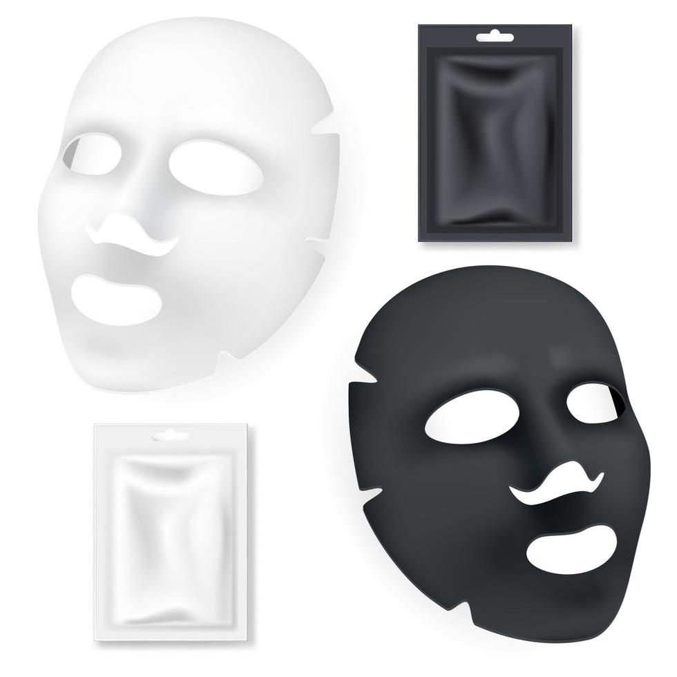 masque de cosmétiques pour le visage noir et blanc. Illustration vectorielle réaliste 3D. conception d'emballage pour masque facial isolé sur fond blanc. vecteur