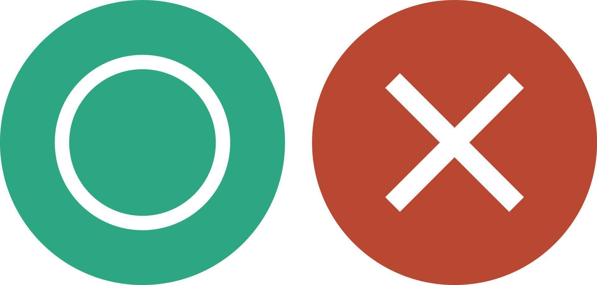 une vert cercle icône et une rouge traverser marque icône. légèrement foncé Ton. vecteurs. vecteur
