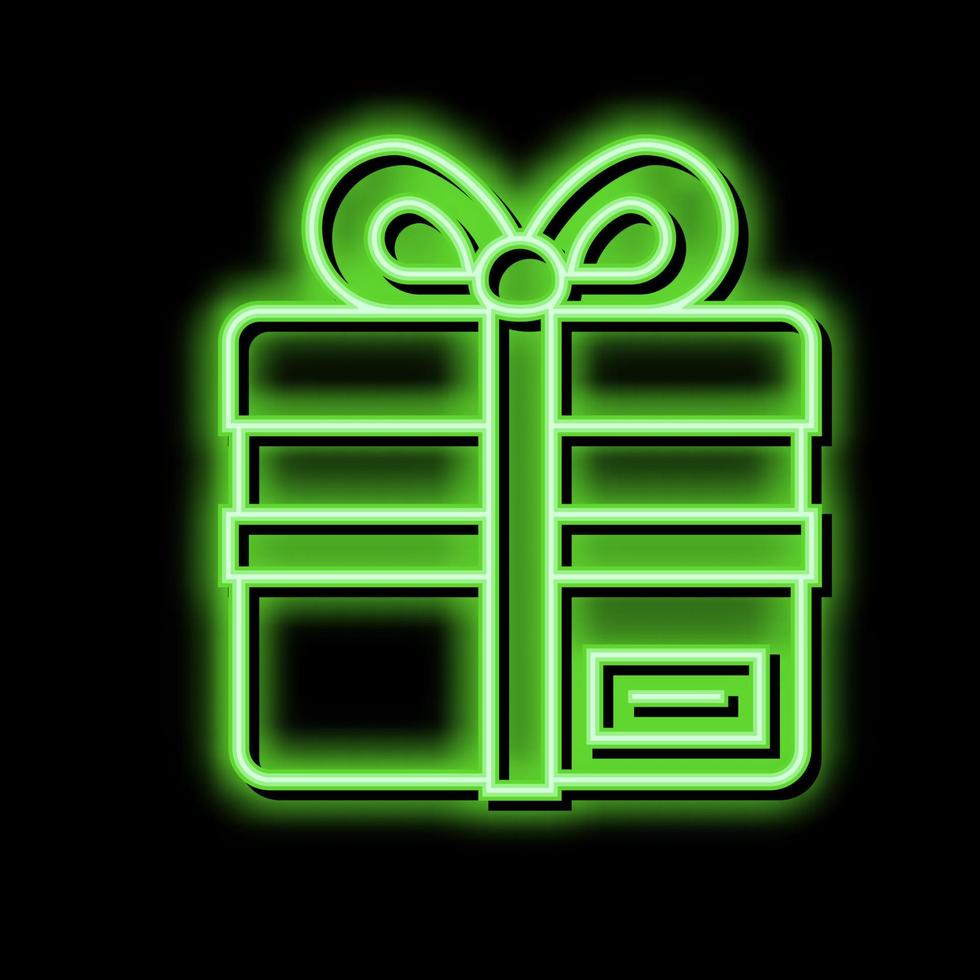 cadeau boîte avec ruban arc néon lueur icône illustration vecteur