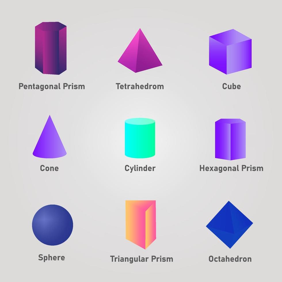formes 3d colorées avec des noms vecteur