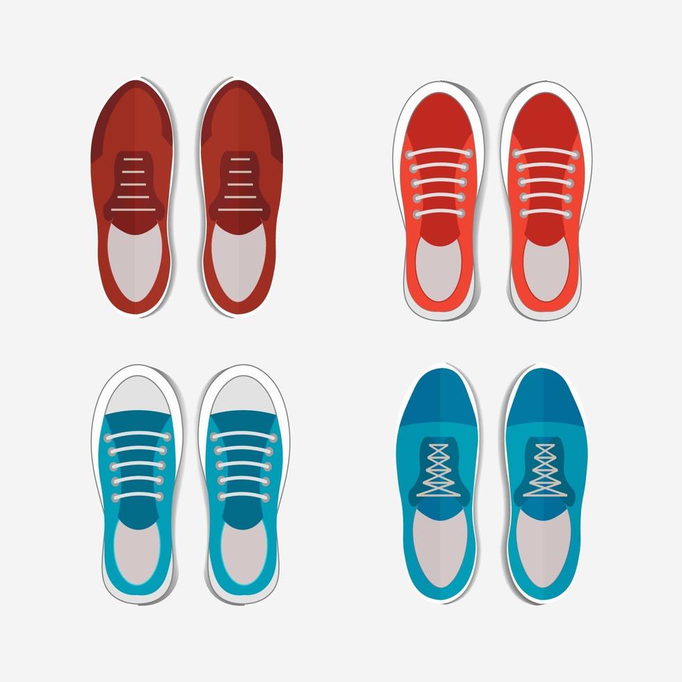 vue de dessus de chaussures pour hommes avec des couleurs bleues et rouges vecteur