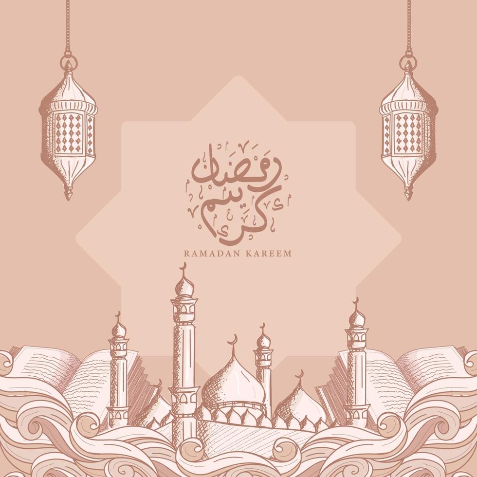 ramadan kareem avec fond d'illustration d'ornement islamique dessiné à la main vecteur