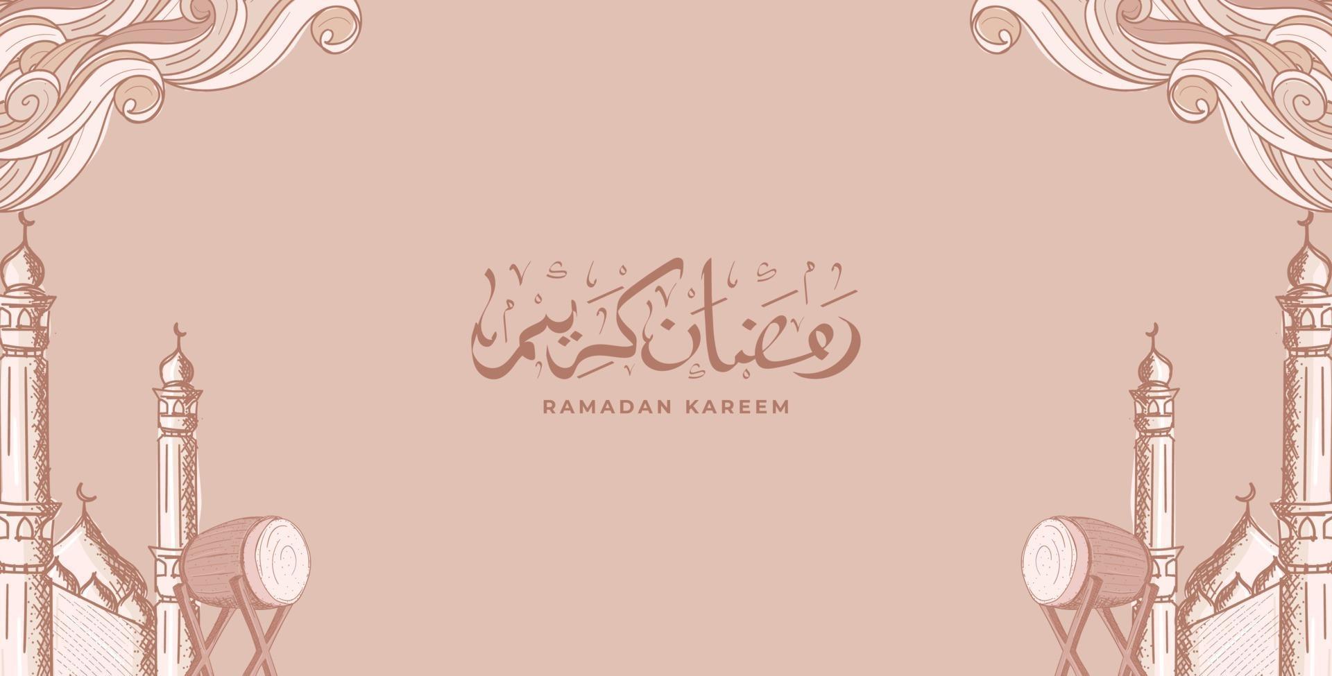 ramadan kareem avec fond d'illustration d'ornement islamique dessiné à la main vecteur