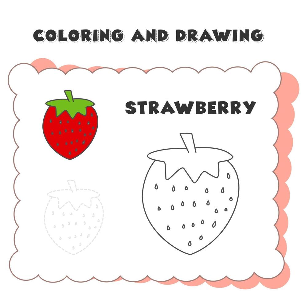 coloriage et dessin élément de livre fraise. dessin d'une fraise pour l'éducation des enfants vecteur