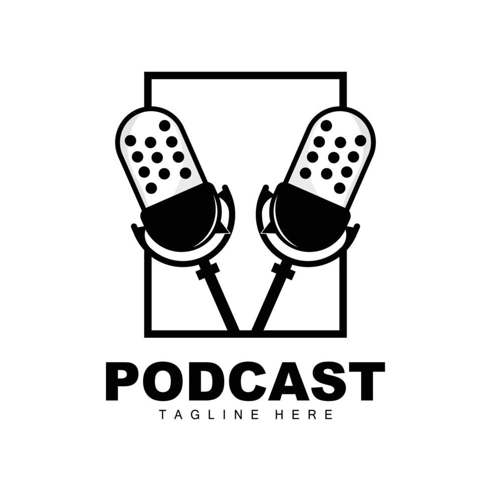logo podcast, vecteur, casque et chat, conception simple de microphone vintage vecteur