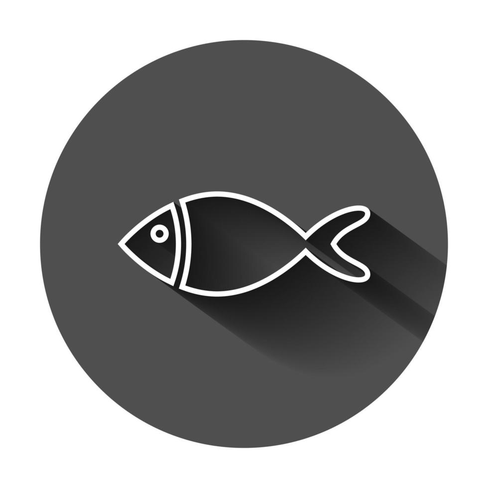poisson signe icône dans plat style. poisson rouge vecteur illustration sur noir rond Contexte avec longue ombre. Fruit de mer affaires concept.
