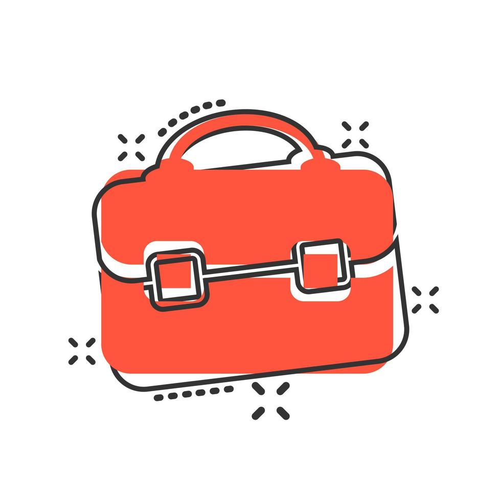 icône de signe de porte-documents dans le style comique. illustration de dessin animé de vecteur de valise sur fond blanc isolé. effet d'éclaboussure du concept d'entreprise de bagages.