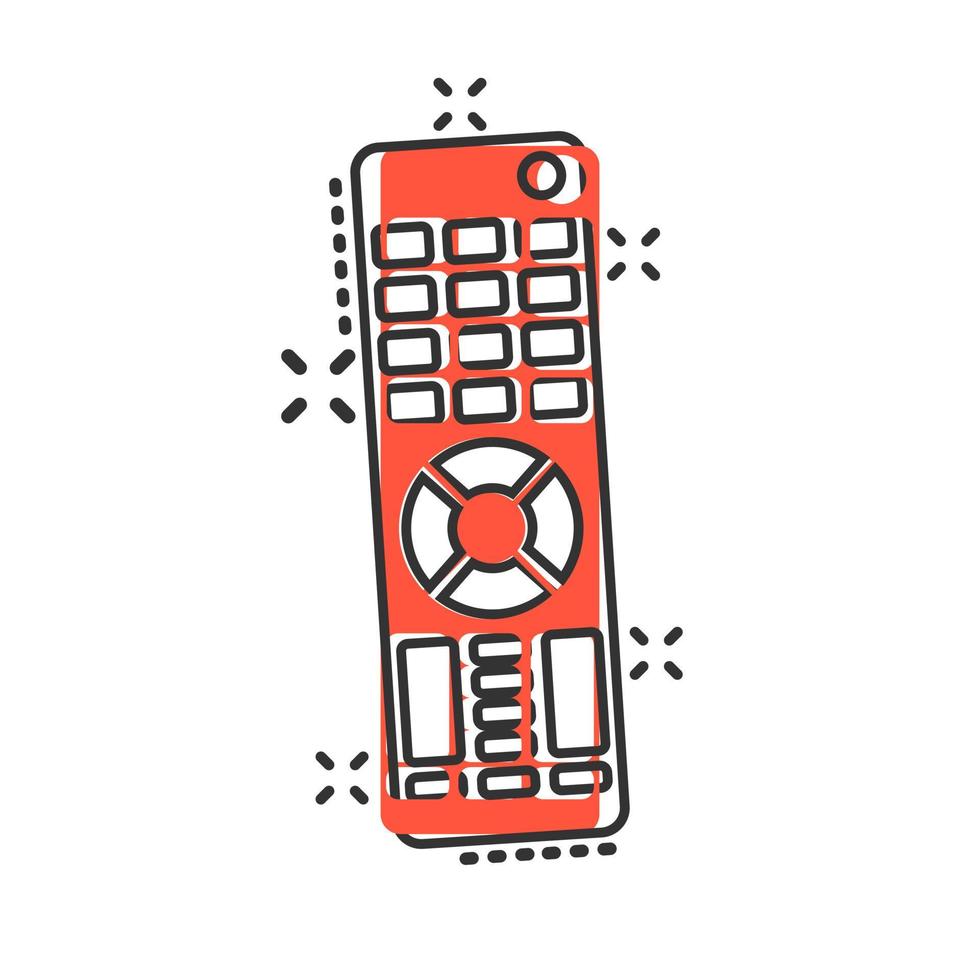 icône de la télécommande dans le style comique. illustration de dessin animé de vecteur de contrôleur infrarouge sur fond blanc isolé. clavier tv effet splash concept d'entreprise.