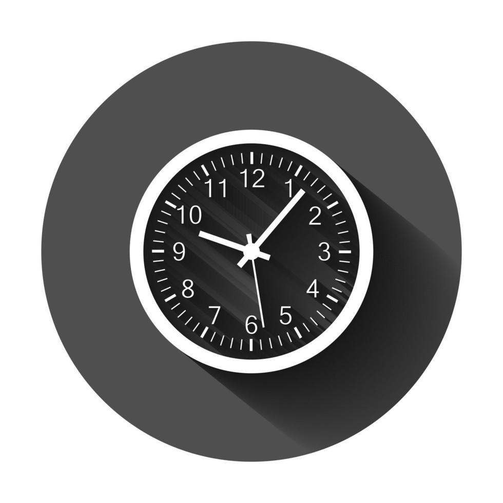 l'horloge signe icône dans plat style. temps la gestion vecteur illustration sur noir rond Contexte avec longue ombre. minuteur affaires concept.