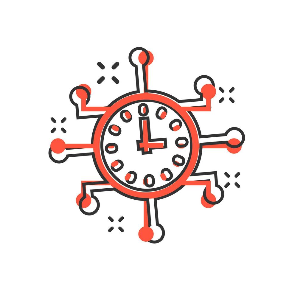 icône en temps réel dans le style comique. illustration de dessin animé de vecteur d'horloge sur fond blanc isolé. regarder l'effet d'éclaboussure du concept d'entreprise.