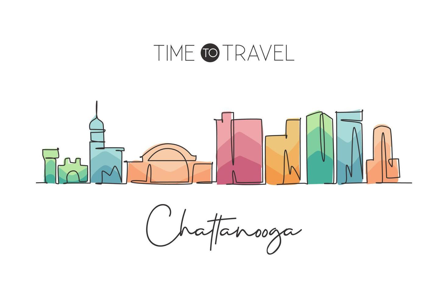 un dessin au trait continu sur les toits de la ville de chattanooga, tennessee. beau repère. impression d'affiche de décor de mur de maison de voyage de tourisme de paysage du monde. illustration vectorielle de dessin à une seule ligne élégante vecteur