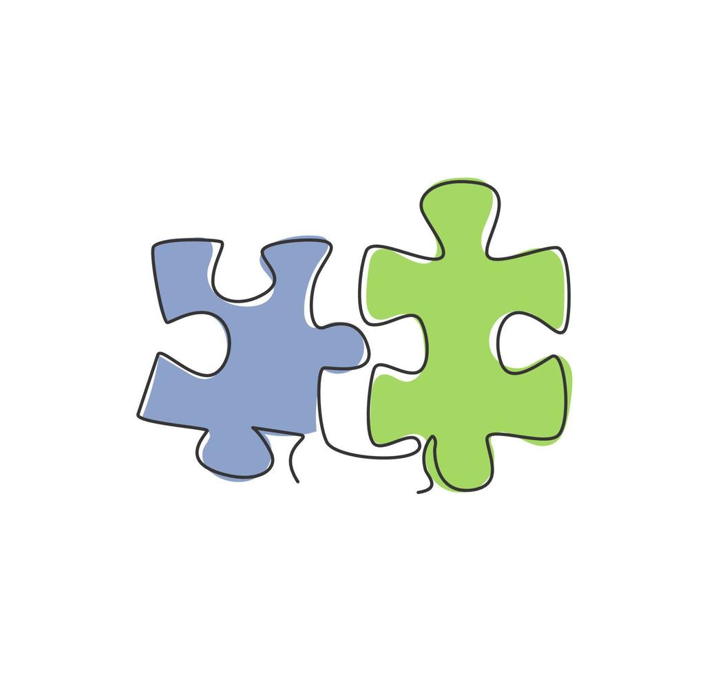 un seul dessin de pièces de puzzle pour l'identité du logo de l'entreprise de connexion. concept d'icône d'entreprise de travail d'équipe de forme de puzzle. ligne continue à la mode dessiner illustration vectorielle de conception vecteur