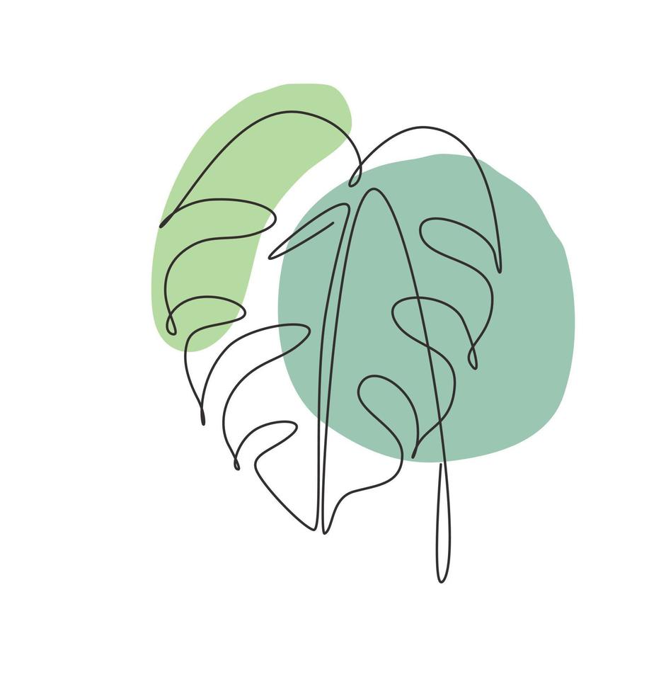 une ligne continue dessinant une feuille de monstera tropicale abstraite. concept écologique minimal de botanique naturelle. décoration murale à la maison, affiche, sac fourre-tout, impression de tissu. illustration vectorielle graphique de conception de dessin à une seule ligne vecteur