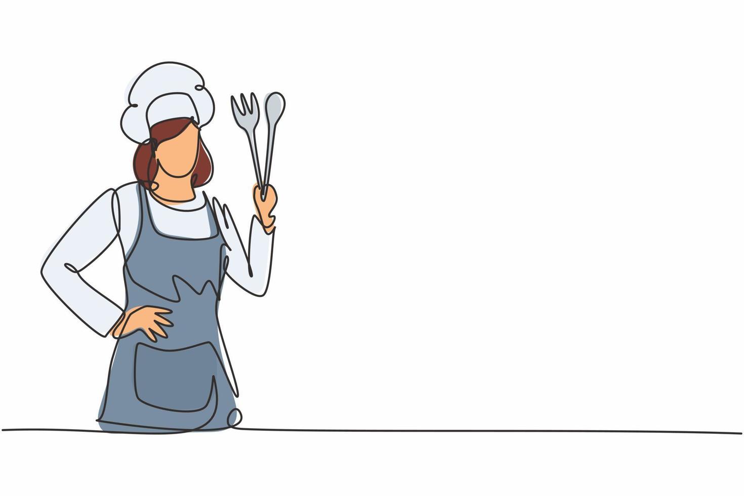 dessin au trait unique d'une jeune femme chef de beauté posant avec les mains sur la hanche. profession de travail professionnel et concept minimal d'occupation. illustration vectorielle graphique de conception de dessin de ligne continue vecteur