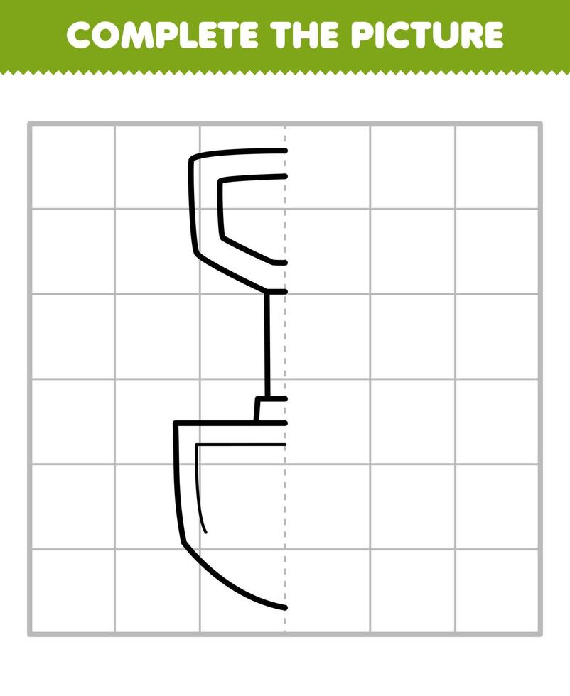 éducation Jeu pour les enfants Achevée le image de mignonne dessin animé pelle moitié contour pour dessin imprimable outil feuille de travail vecteur