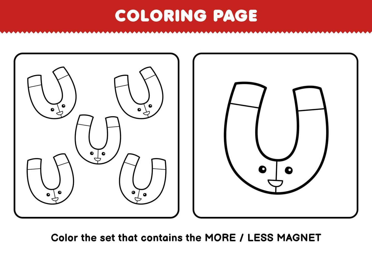 éducation Jeu pour les enfants coloration page plus ou Moins image de mignonne dessin animé aimant ligne art ensemble imprimable outil feuille de travail vecteur