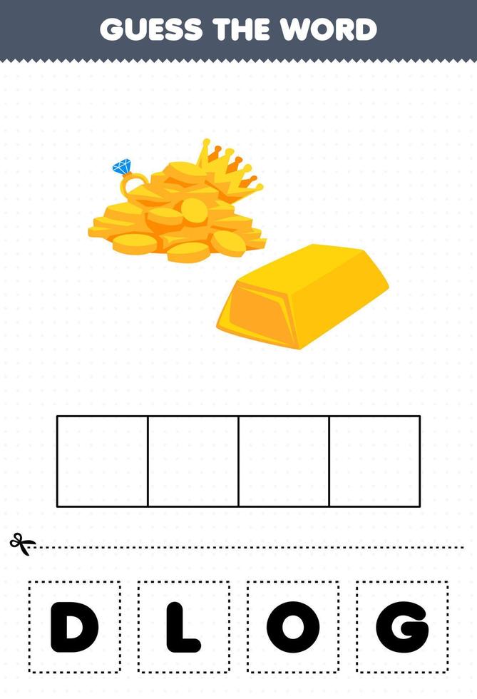 éducation Jeu pour les enfants devine le mot des lettres pratiquant de mignonne dessin animé or imprimable pirate feuille de travail vecteur