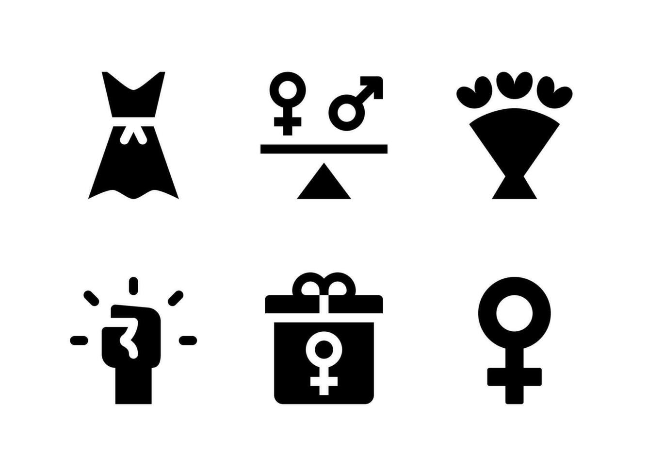 ensemble simple d'icônes solides vectorielles liées à la journée des femmes. contient des icônes comme la robe, les droits à l'égalité, le bouquet, la liberté et plus encore. vecteur