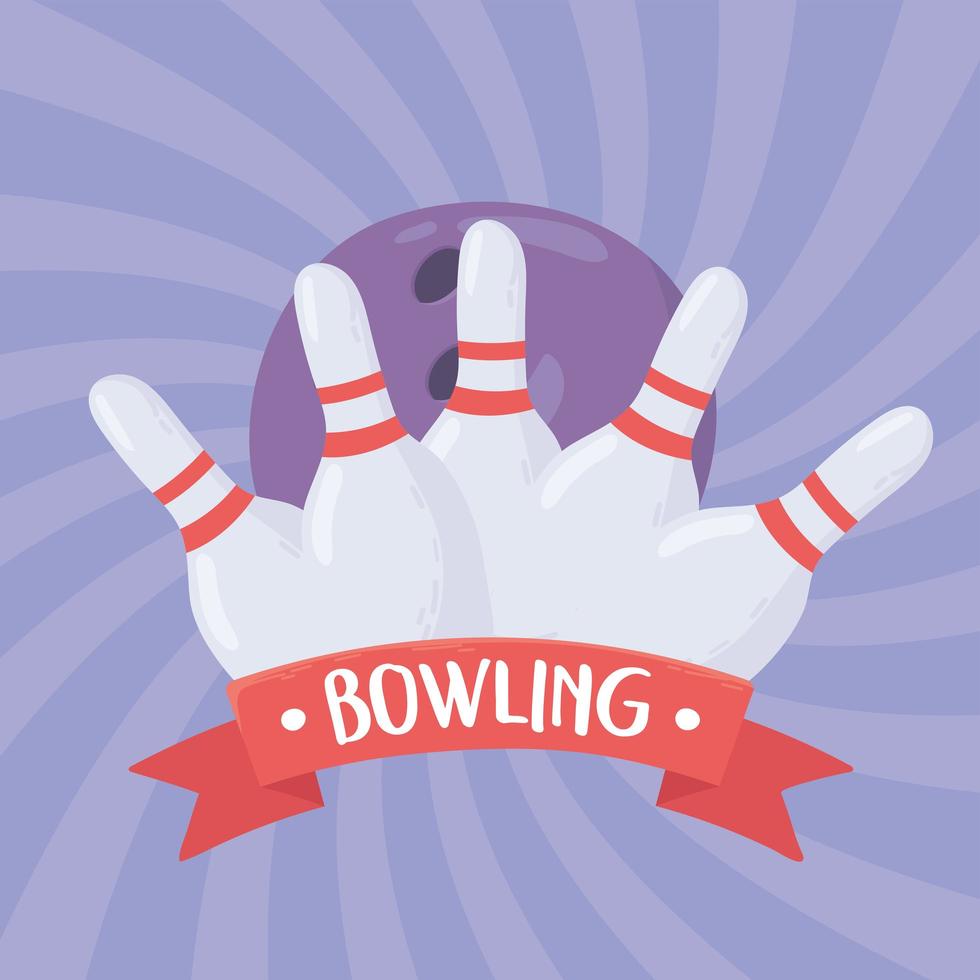 boule de bowling touchant des épingles blanches vecteur