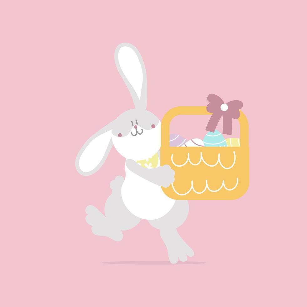 joyeuses fêtes de pâques avec lapin animal de compagnie et oeuf, couleur pastel, personnage de dessin animé d'illustration vectorielle plane vecteur