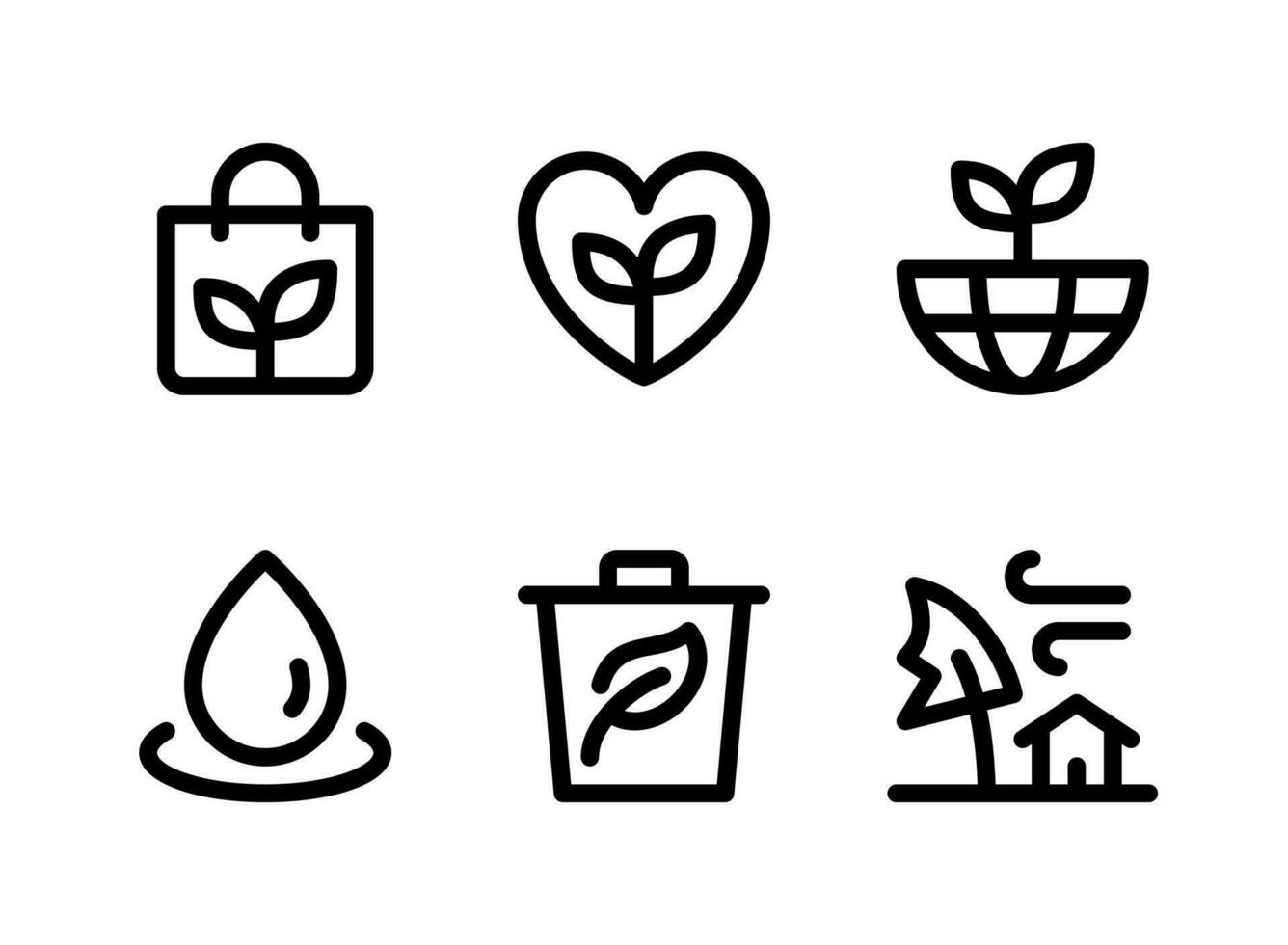 ensemble simple d'icônes de ligne vectorielle liées à l'écologie. contient des icônes comme sac écologique, monde, goutte d'eau, poubelle et plus encore. vecteur