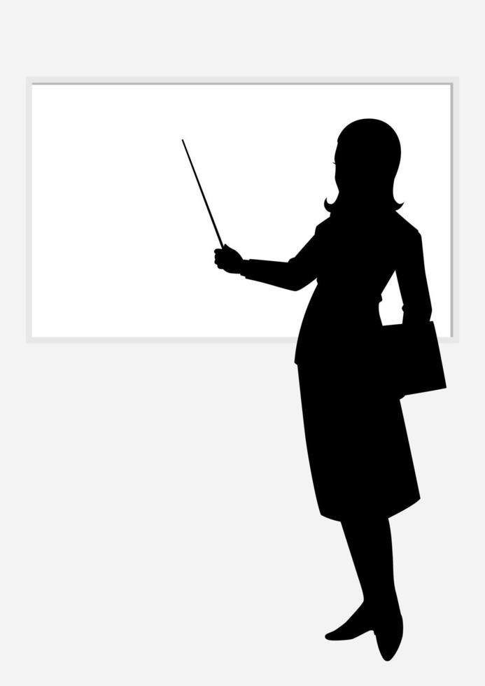 illustration de la silhouette d'une femme pointant un tableau blanc vecteur