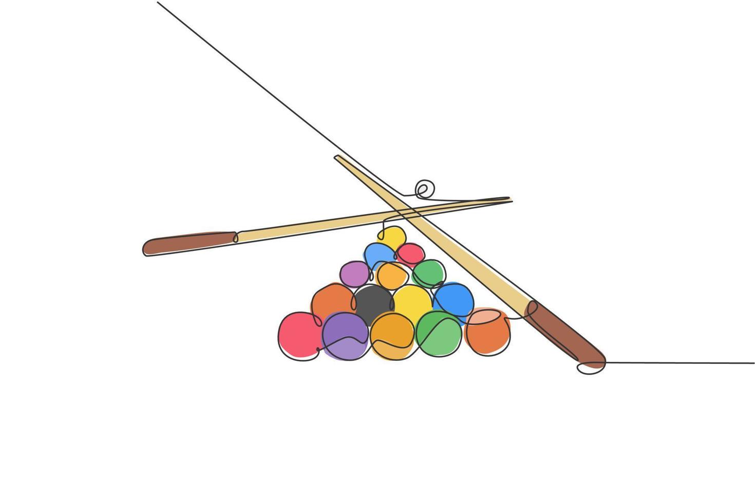 un seul dessin au trait d'une pile de boules pyramidales triangulaires pour le jeu de billard de billard à l'illustration graphique vectorielle de la salle de billard. concept de jeu récréatif de sport d'intérieur. conception moderne de dessin en ligne continue vecteur