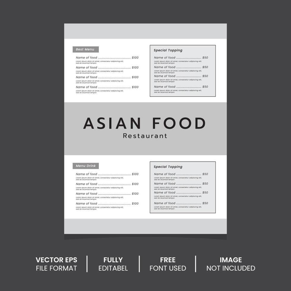 asiatique nourriture menu affiche modèle vecteur