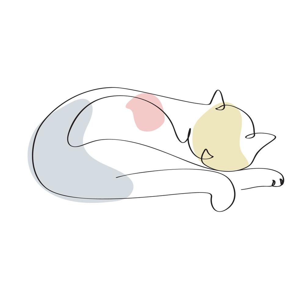 paresseux et somnolent chat élégant continue ligne art dessin vecteur