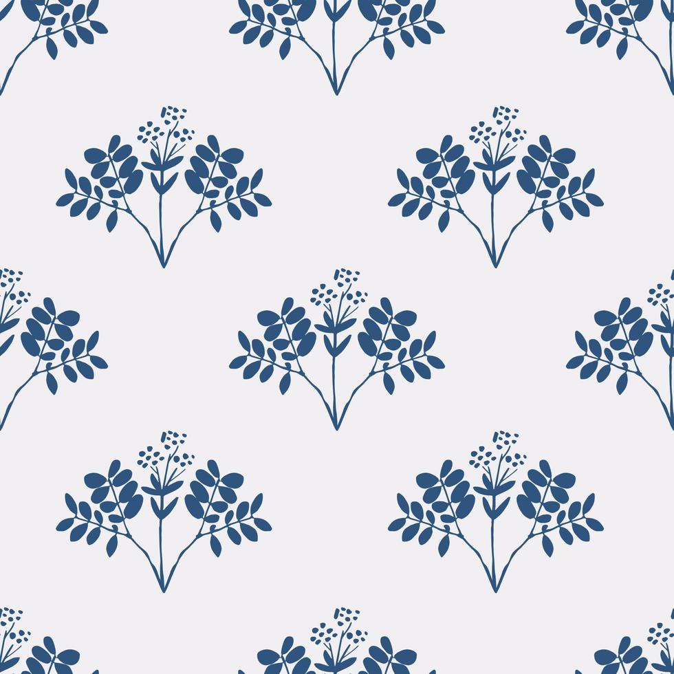 floral modèle avec herbes, feuilles et les plantes. indigo sans couture imprimer. vecteur