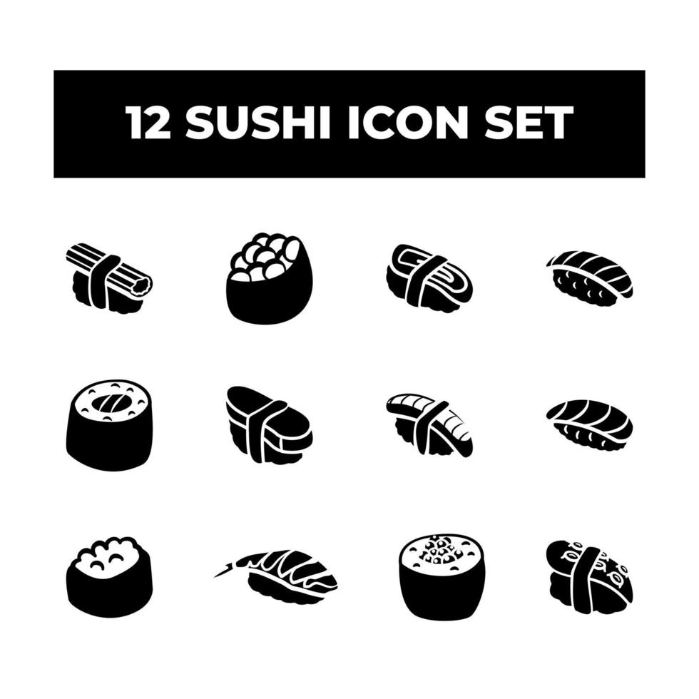 Sushi silhouette icône ensemble concept vecteur