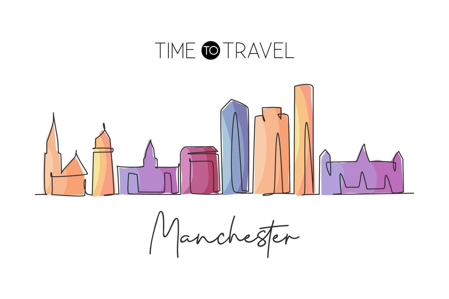 dessin au trait continu unique à manchester skyline, new hampshire. célèbre paysage de gratte-ciel de la ville. concept d'impression d'affiche d'art de décoration murale de maison de voyage du monde. Une ligne moderne dessiner illustration vectorielle de conception vecteur