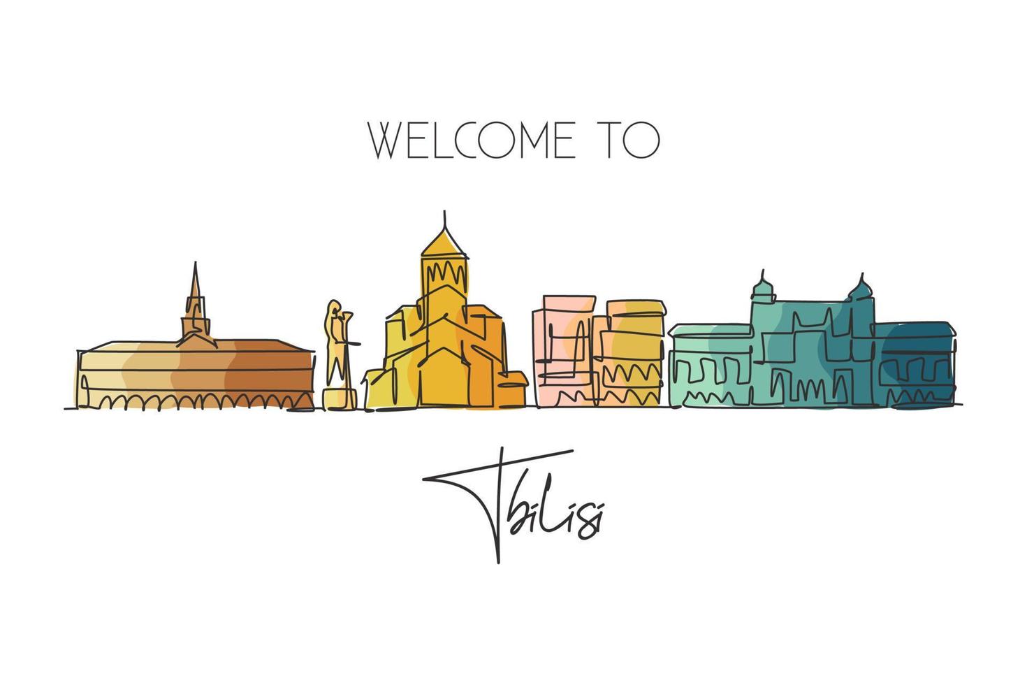 un seul dessin au trait des toits de la ville de tbilissi, en géorgie. paysage de ville historique dans le monde. meilleure impression de destination de vacances. trait modifiable ligne continue à la mode dessin illustration vectorielle de conception vecteur