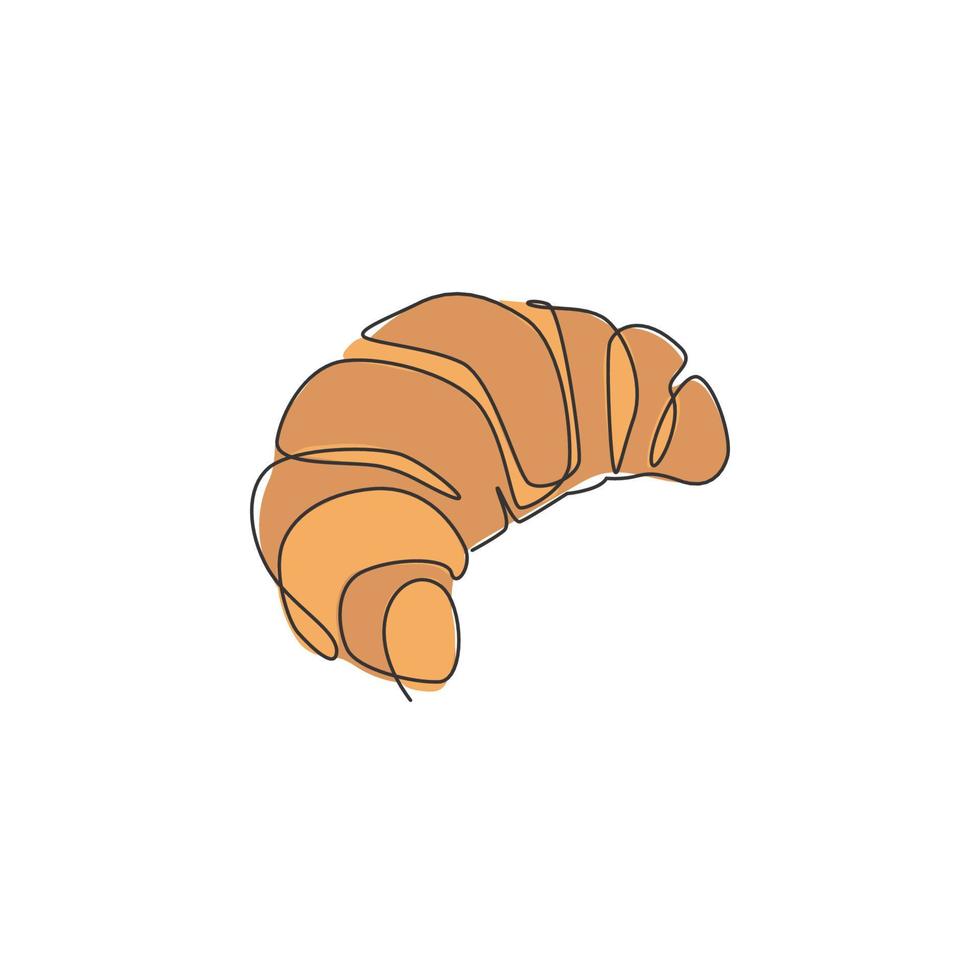 un dessin en ligne continu de l'emblème du logo du restaurant de la boutique de croissants français en ligne frais et délicieux. concept de modèle de logo de café de pâtisserie. illustration vectorielle de dessin à une seule ligne moderne vecteur