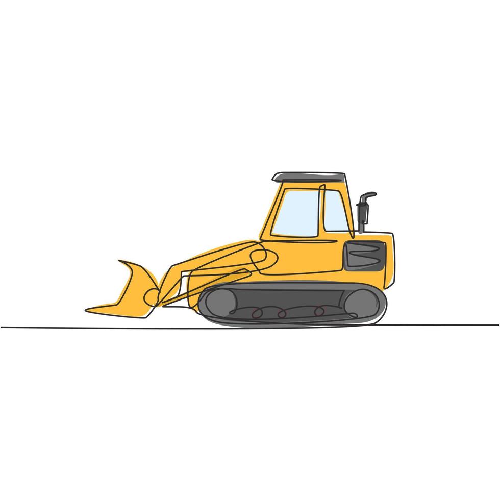 dessin au trait continu unique de bulldozer pour la réparation de routes, véhicule commercial d'entreprise. concept d'équipement de machines de construction de pelles rétrocaveuses lourdes. Une ligne à la mode dessiner illustration vectorielle graphique de conception vecteur