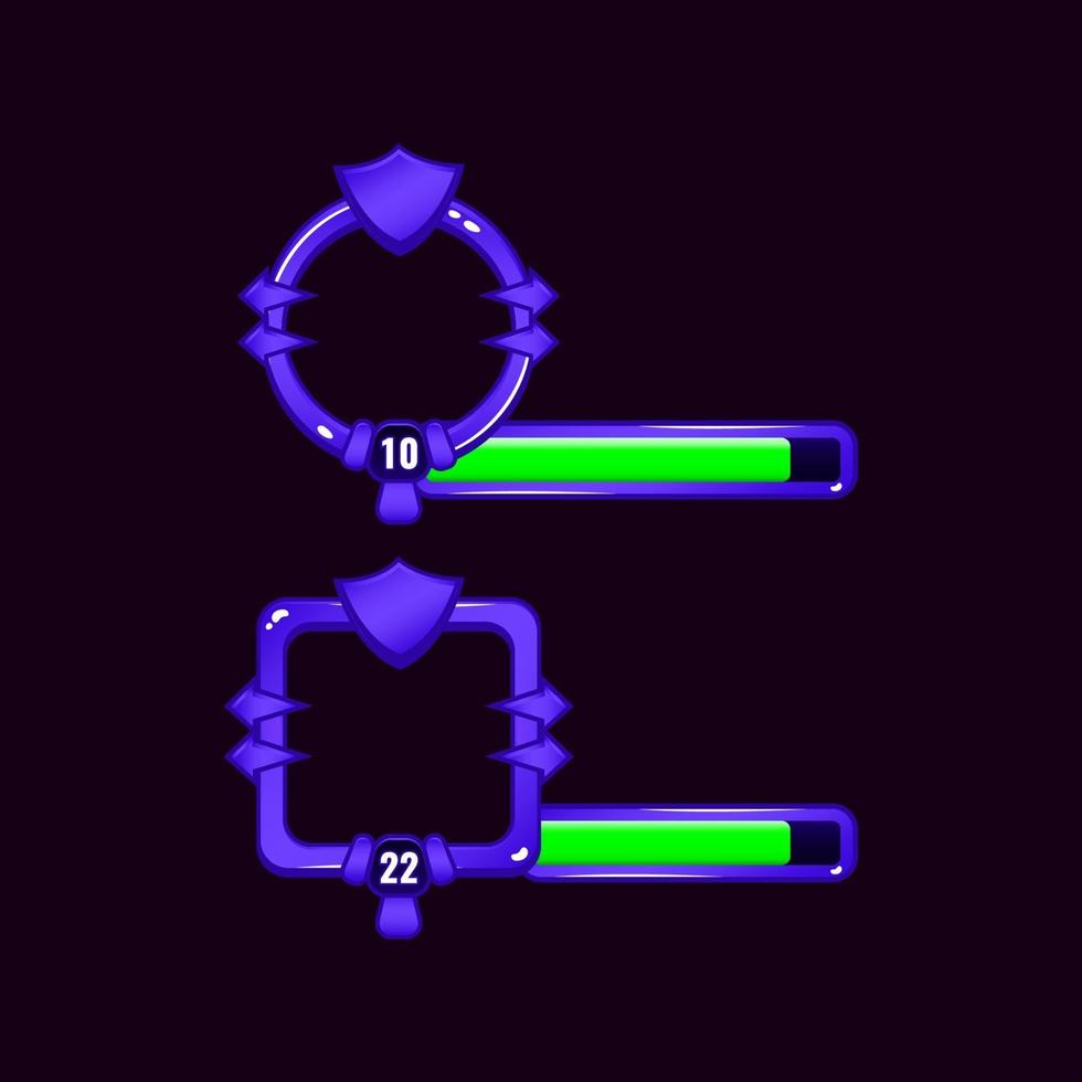 Cadre de bordure d'interface utilisateur de jeu rgbshield de base avec barre de niveau et de progression pour les éléments d'actif gui illustration vectorielle vecteur