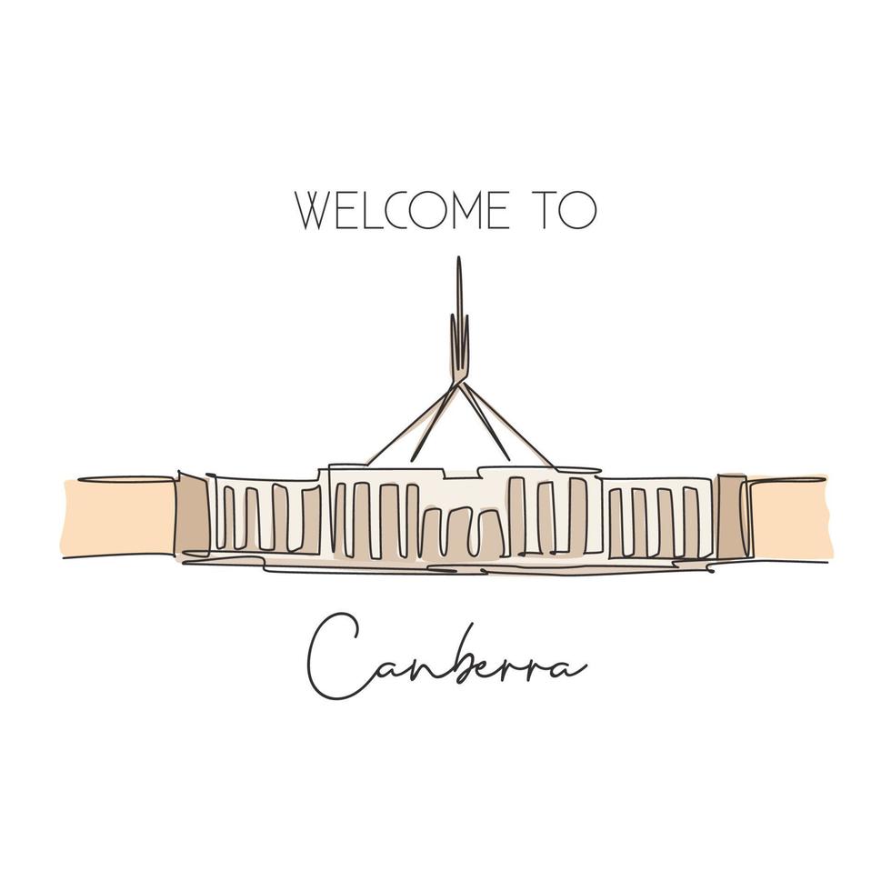 une ligne continue dessinant le point de repère de la maison du parlement de canberra. lieu de rencontre du gouvernement en australie. concept d'impression d'affiche d'art de décor de mur à la maison. illustration vectorielle de dessin à une seule ligne moderne vecteur