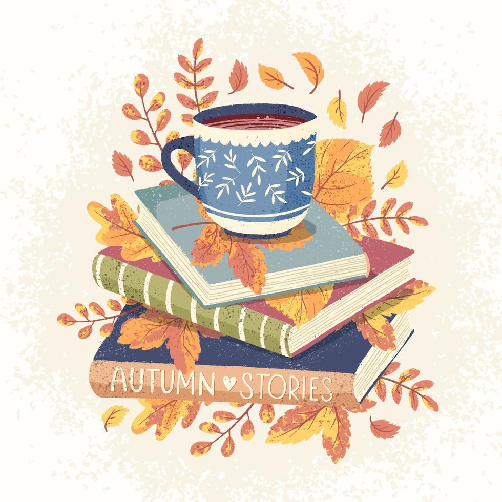 livres d'automne et café vecteur