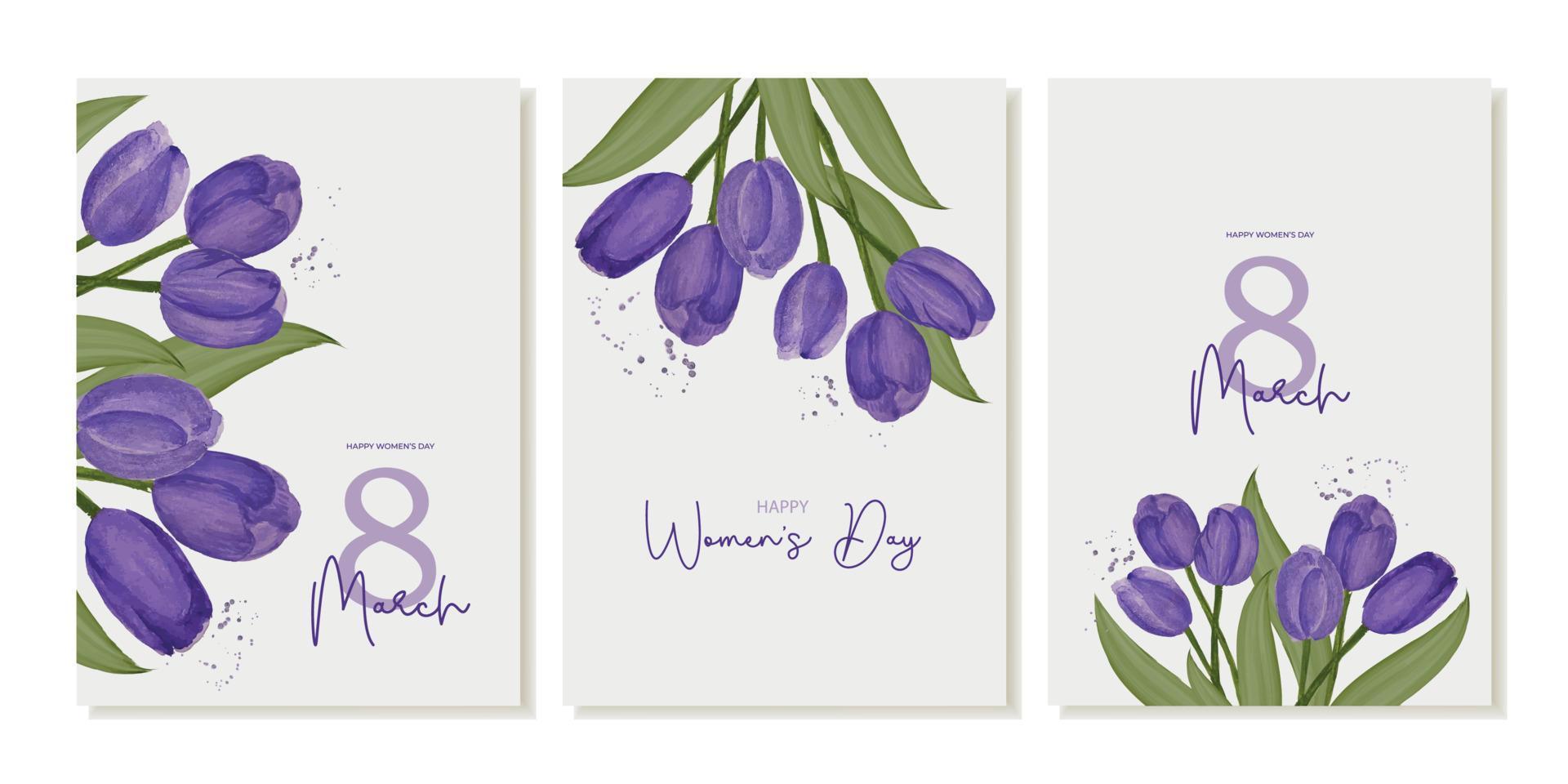 cartes postales, affiches avec tulipes pour international aux femmes jour, Mars 8. vecteur modèle