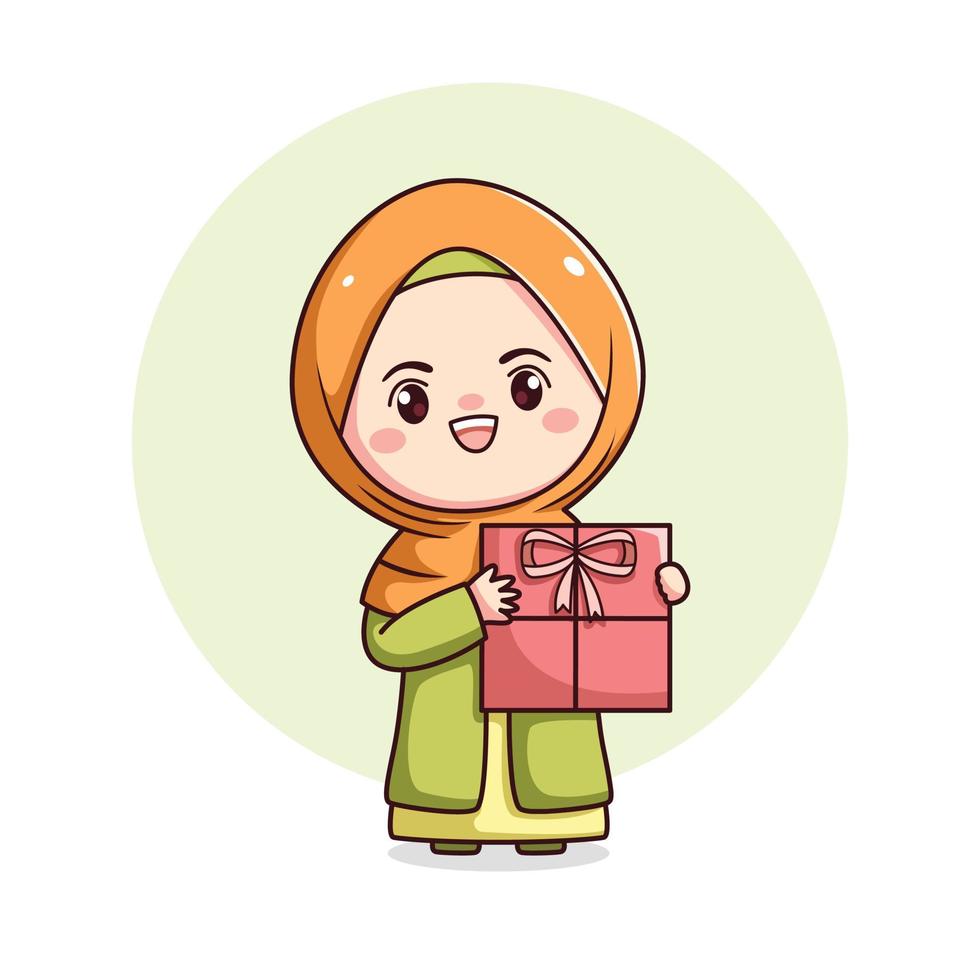 mignonne hijab fille en portant cadeau vecteur