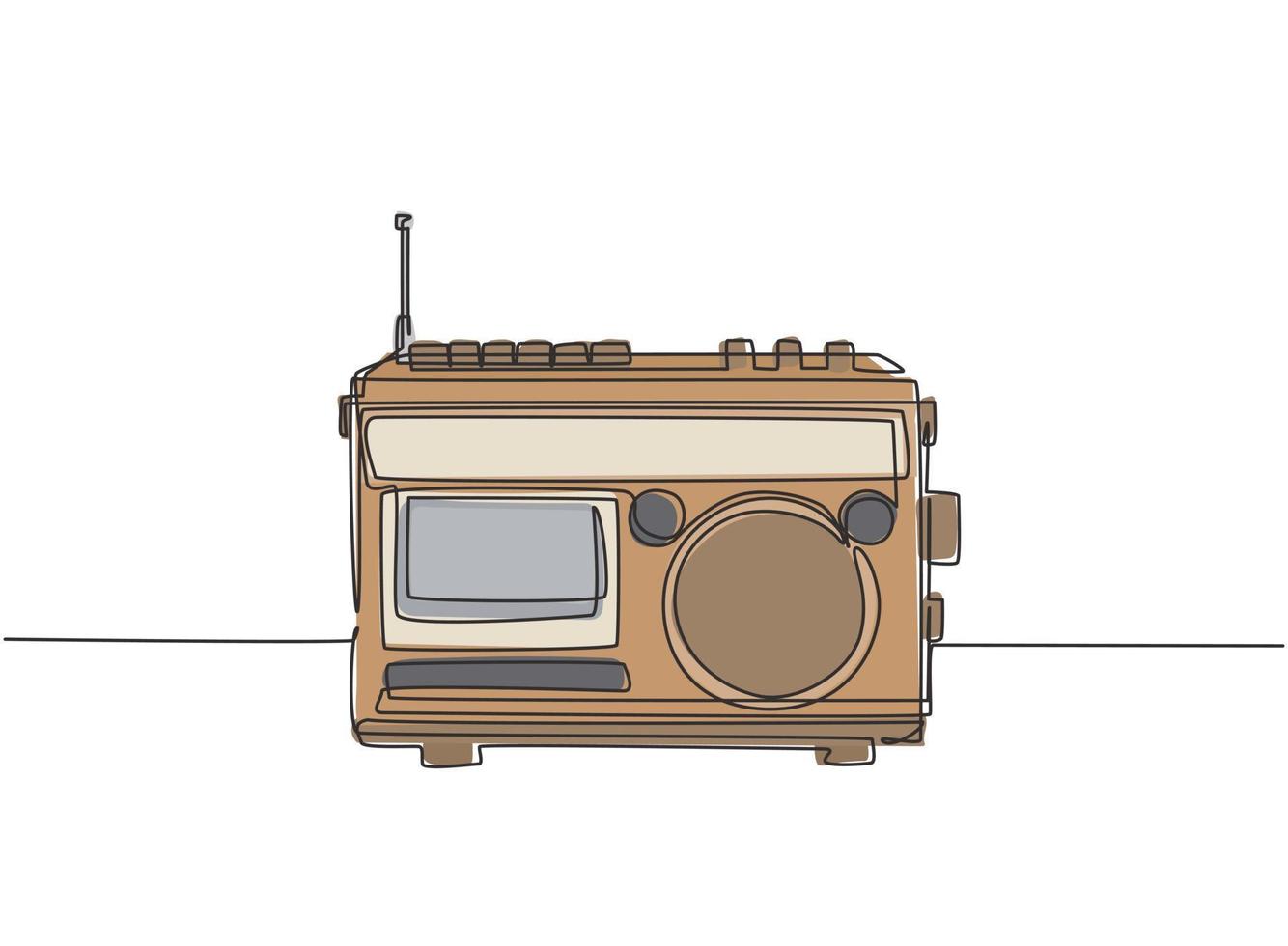 dessin au trait continu unique d'une bande radio analogique rétro à l'ancienne. concept de technologie audio vintage classique. Lecteur de musique une ligne dessiner illustration vectorielle design graphique vecteur