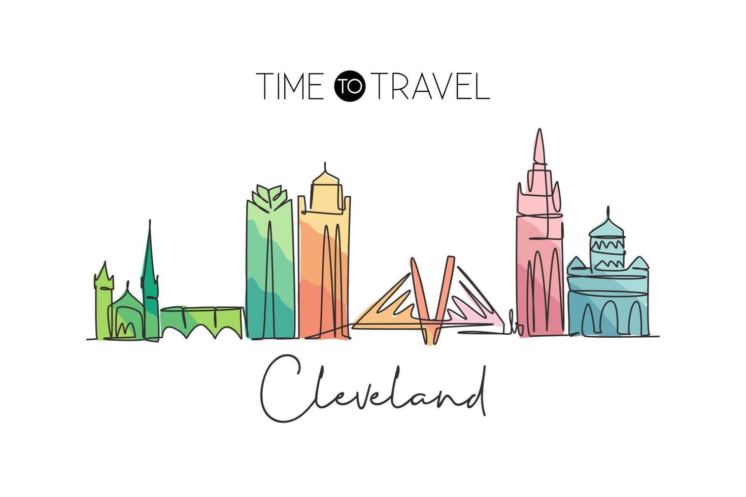 un dessin en ligne continu des toits de la ville de cleveland, états-unis d'amérique. beau repère. affiche de voyage de tourisme de paysage mondial. trait modifiable illustration vectorielle de conception de dessin à une seule ligne vecteur