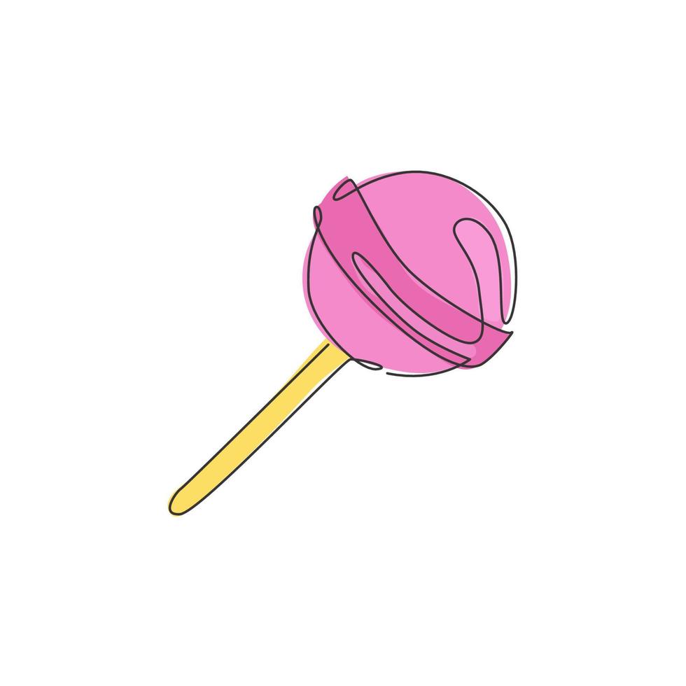 dessin en ligne continue unique de l'étiquette du logo de la boutique de bonbons ronds stylisés. concept de magasin de confiserie emblème. illustration graphique vectorielle de dessin d'une ligne moderne pour le service de livraison de collations vecteur