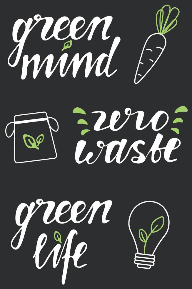 zéro déchets concept poseur avec caractères. vert esprit, vert la vie vecteur