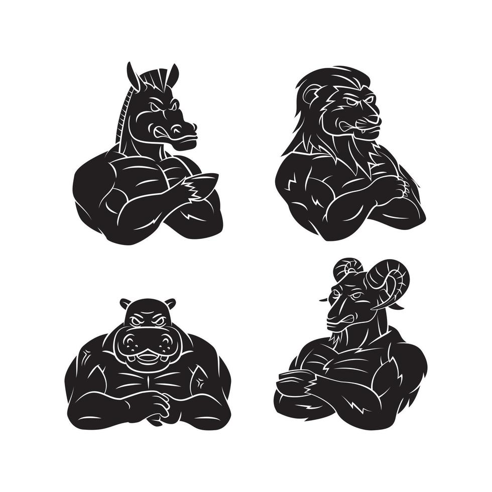 cheval, lion, hippopotame ensemble collection tatouage illustration vecteur