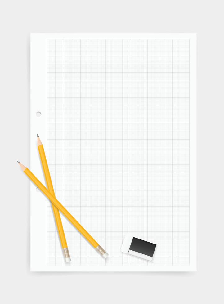 fond de papier à dessin blanc avec crayon et gomme. vecteur. vecteur