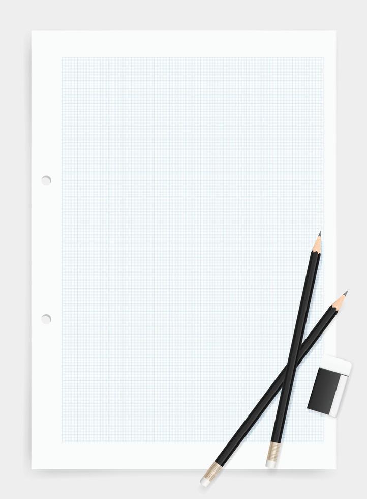crayon et gomme sur fond de papier à dessin avec zone de création et de design. vecteur. vecteur